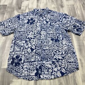 Men's XXL Back East Blue & White Floral Hawaiian Short-Sleeve Button Up Shirt